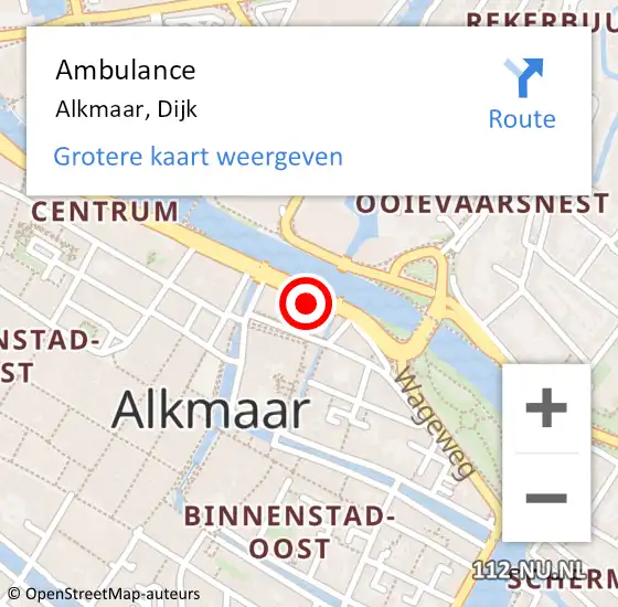 Locatie op kaart van de 112 melding: Ambulance Alkmaar, Dijk op 1 juli 2024 14:52