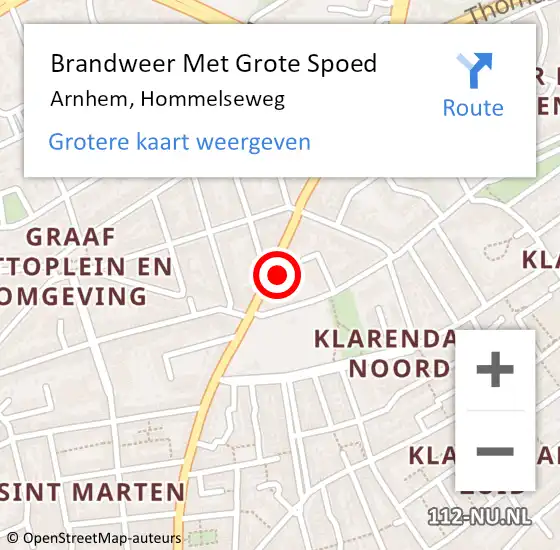 Locatie op kaart van de 112 melding: Brandweer Met Grote Spoed Naar Arnhem, Hommelseweg op 1 juli 2024 14:55