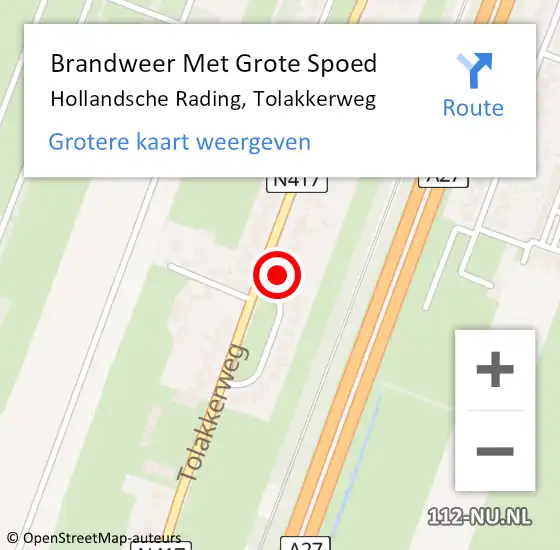 Locatie op kaart van de 112 melding: Brandweer Met Grote Spoed Naar Hollandsche Rading, Tolakkerweg op 1 juli 2024 15:10