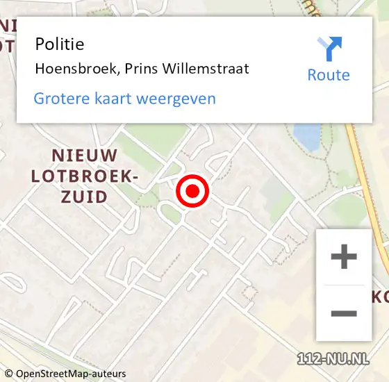 Locatie op kaart van de 112 melding: Politie Hoensbroek, Prins Willemstraat op 1 juli 2024 15:12