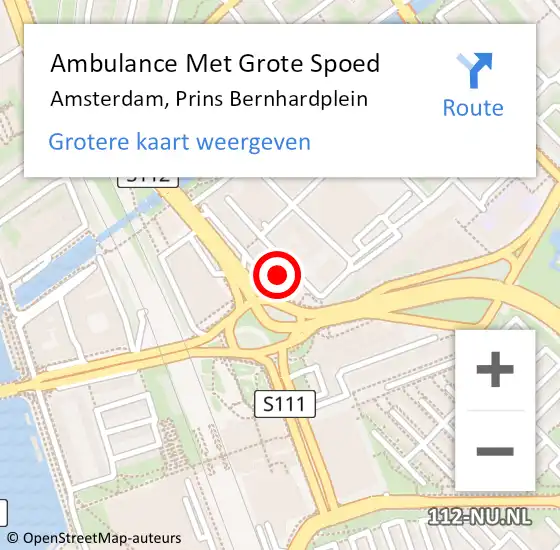 Locatie op kaart van de 112 melding: Ambulance Met Grote Spoed Naar Amsterdam, Prins Bernhardplein op 1 juli 2024 15:31