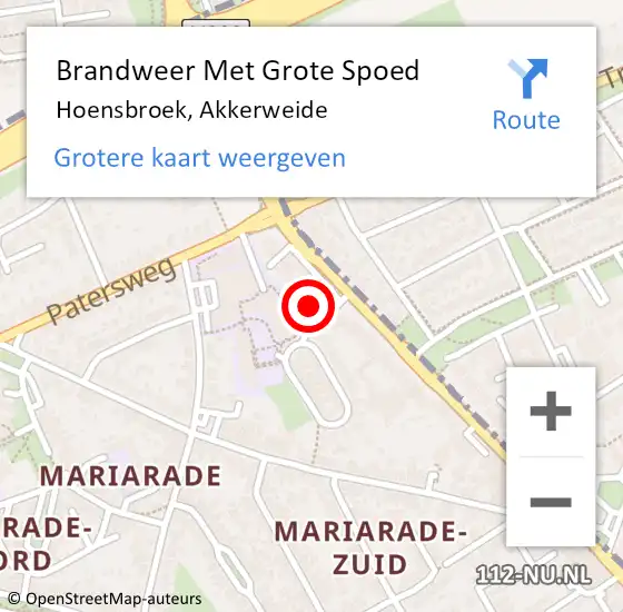 Locatie op kaart van de 112 melding: Brandweer Met Grote Spoed Naar Hoensbroek, Akkerweide op 1 juli 2024 15:48