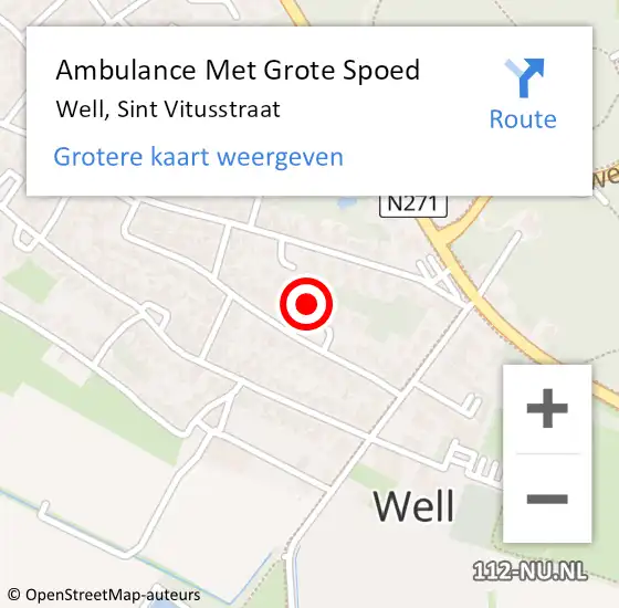 Locatie op kaart van de 112 melding: Ambulance Met Grote Spoed Naar Well, Sint Vitusstraat op 11 oktober 2014 13:42