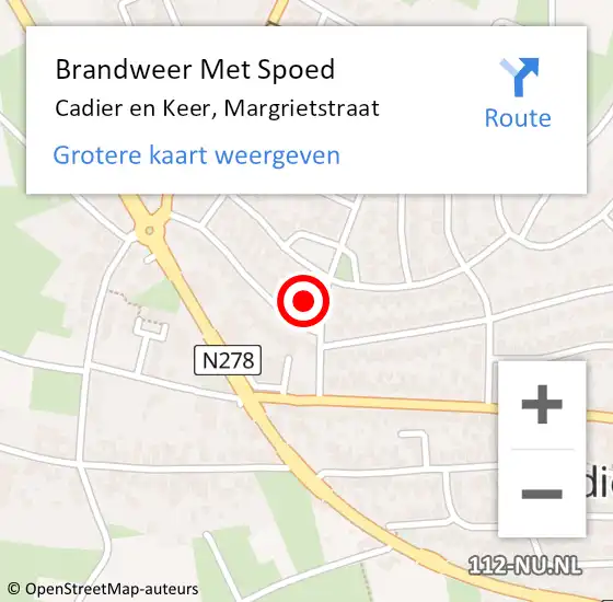 Locatie op kaart van de 112 melding: Brandweer Met Spoed Naar Cadier en Keer, Margrietstraat op 1 juli 2024 16:12