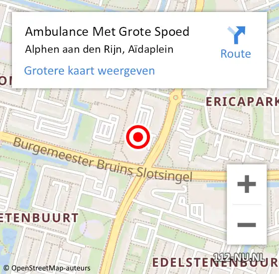 Locatie op kaart van de 112 melding: Ambulance Met Grote Spoed Naar Alphen aan den Rijn, Aïdaplein op 1 juli 2024 16:13