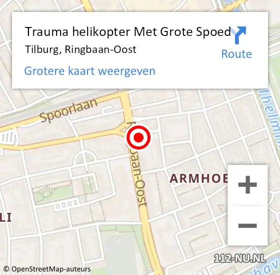 Locatie op kaart van de 112 melding: Trauma helikopter Met Grote Spoed Naar Tilburg, Ringbaan-Oost op 1 juli 2024 16:36