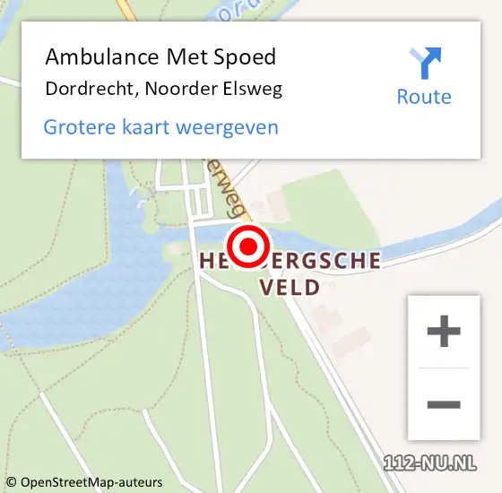 Locatie op kaart van de 112 melding: Ambulance Met Spoed Naar Dordrecht, Noorder Elsweg op 1 juli 2024 16:36