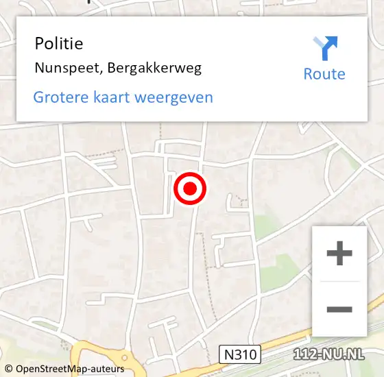 Locatie op kaart van de 112 melding: Politie Nunspeet, Bergakkerweg op 1 juli 2024 16:40