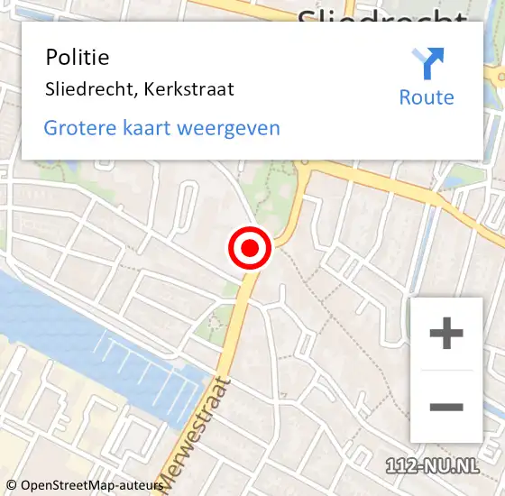 Locatie op kaart van de 112 melding: Politie Sliedrecht, Kerkstraat op 1 juli 2024 16:56