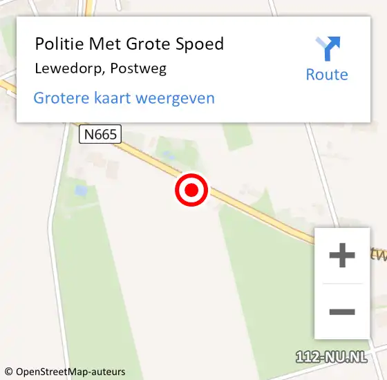 Locatie op kaart van de 112 melding: Politie Met Grote Spoed Naar Lewedorp, Postweg op 1 juli 2024 17:06