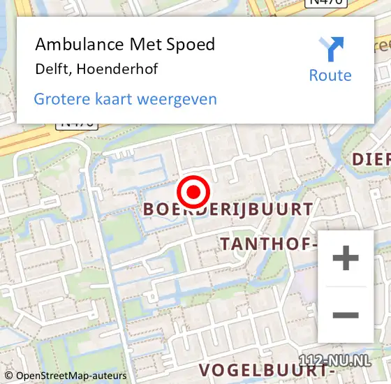 Locatie op kaart van de 112 melding: Ambulance Met Spoed Naar Delft, Hoenderhof op 11 oktober 2014 13:51