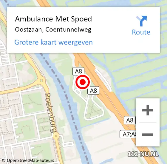 Locatie op kaart van de 112 melding: Ambulance Met Spoed Naar Oostzaan, Coentunnelweg op 1 juli 2024 17:18