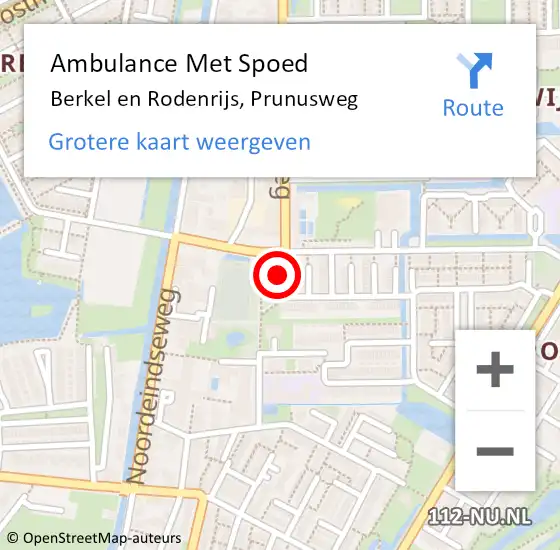 Locatie op kaart van de 112 melding: Ambulance Met Spoed Naar Berkel en Rodenrijs, Prunusweg op 11 oktober 2014 13:53