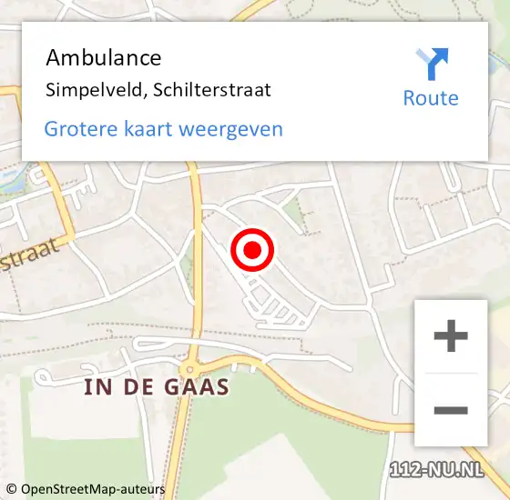 Locatie op kaart van de 112 melding: Ambulance Simpelveld, Schilterstraat op 11 oktober 2014 13:53