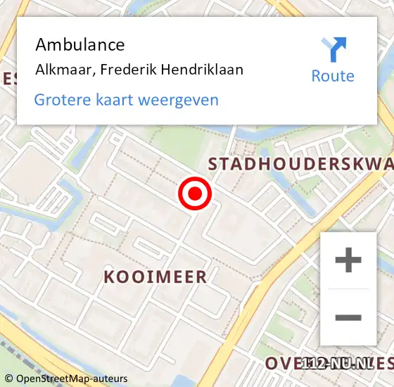 Locatie op kaart van de 112 melding: Ambulance Alkmaar, Frederik Hendriklaan op 1 juli 2024 17:36