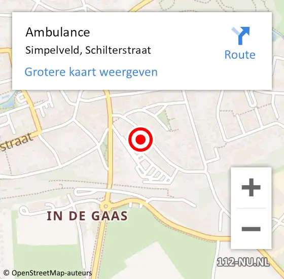 Locatie op kaart van de 112 melding: Ambulance Simpelveld, Schilterstraat op 11 oktober 2014 13:55