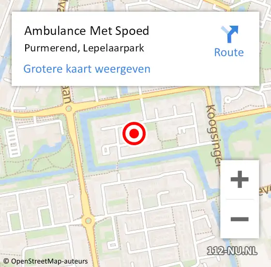 Locatie op kaart van de 112 melding: Ambulance Met Spoed Naar Purmerend, Lepelaarpark op 1 juli 2024 17:42