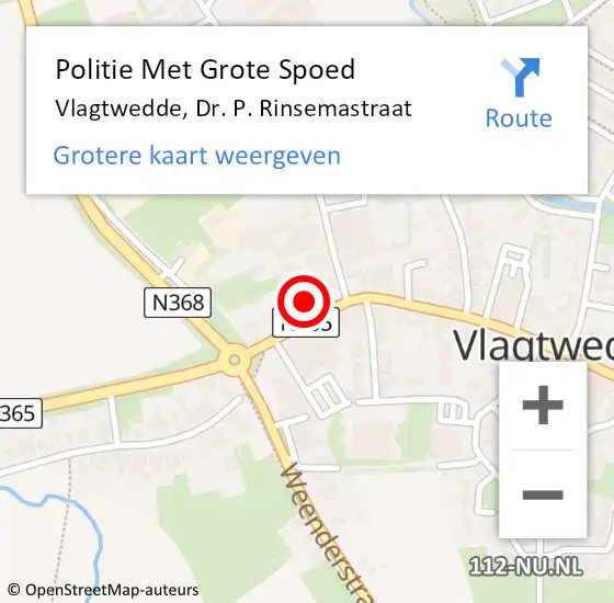 Locatie op kaart van de 112 melding: Politie Met Grote Spoed Naar Vlagtwedde, Dr. P. Rinsemastraat op 1 juli 2024 17:57