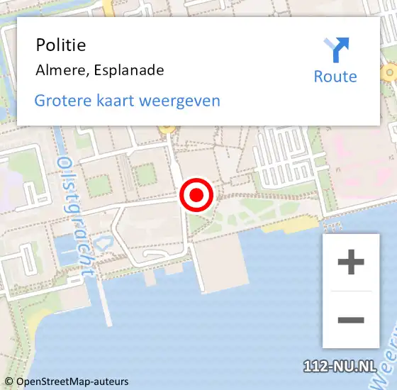 Locatie op kaart van de 112 melding: Politie Almere, Esplanade op 1 juli 2024 18:01