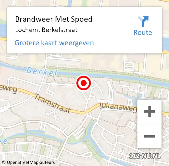 Locatie op kaart van de 112 melding: Brandweer Met Spoed Naar Lochem, Berkelstraat op 1 juli 2024 18:01