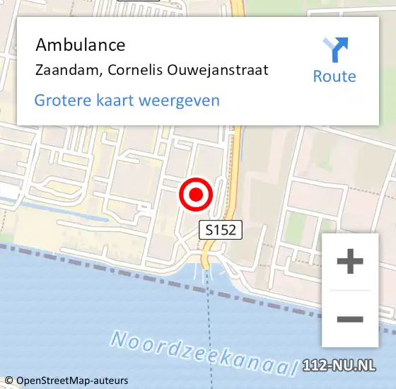 Locatie op kaart van de 112 melding: Ambulance Zaandam, Cornelis Ouwejanstraat op 1 juli 2024 18:10