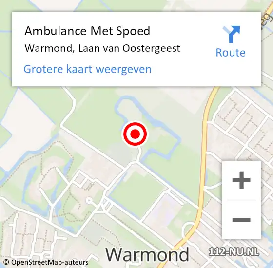 Locatie op kaart van de 112 melding: Ambulance Met Spoed Naar Warmond, Laan van Oostergeest op 1 juli 2024 18:13