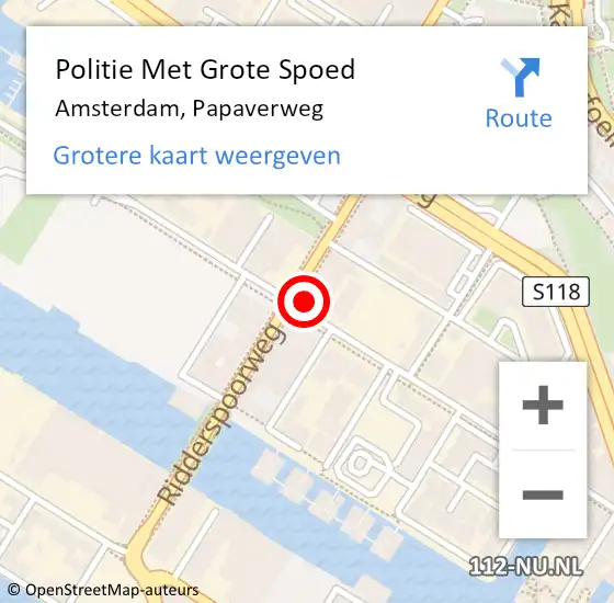 Locatie op kaart van de 112 melding: Politie Met Grote Spoed Naar Amsterdam, Papaverweg op 1 juli 2024 18:14