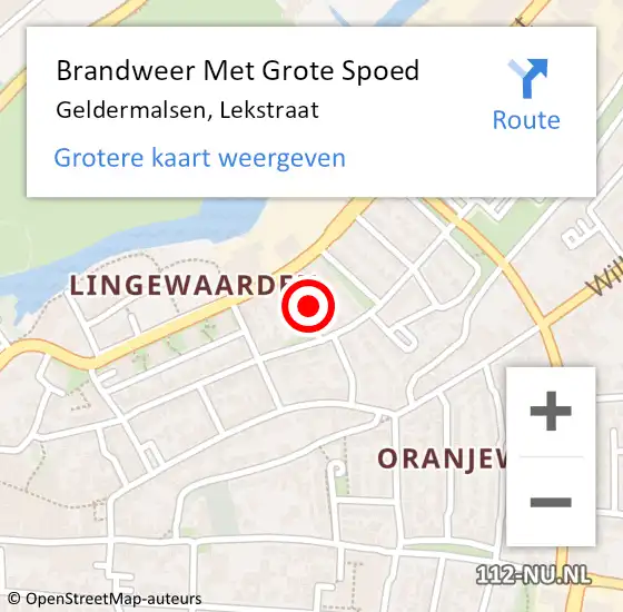 Locatie op kaart van de 112 melding: Brandweer Met Grote Spoed Naar Geldermalsen, Lekstraat op 1 juli 2024 18:16