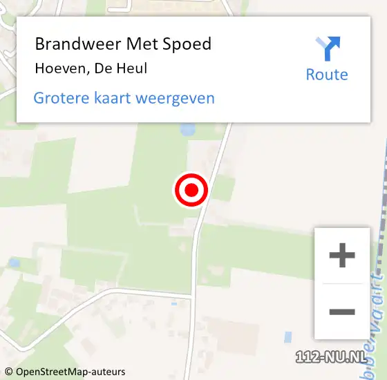 Locatie op kaart van de 112 melding: Brandweer Met Spoed Naar Hoeven, De Heul op 1 juli 2024 18:25