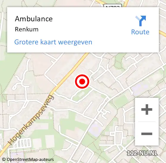Locatie op kaart van de 112 melding: Ambulance Renkum op 1 juli 2024 18:43