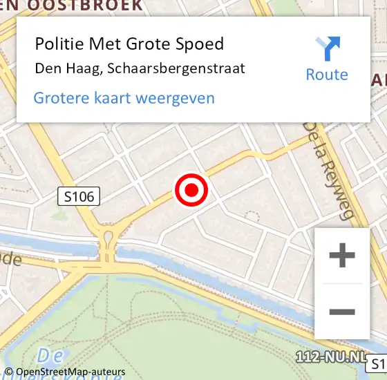 Locatie op kaart van de 112 melding: Politie Met Grote Spoed Naar Den Haag, Schaarsbergenstraat op 1 juli 2024 18:47