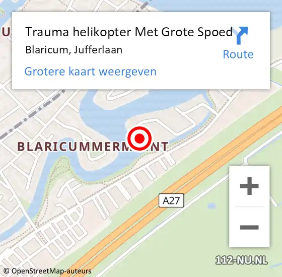 Locatie op kaart van de 112 melding: Trauma helikopter Met Grote Spoed Naar Blaricum, Jufferlaan op 1 juli 2024 18:48