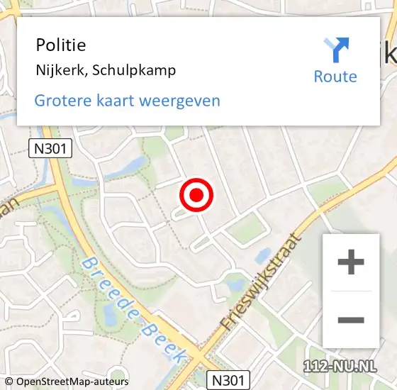 Locatie op kaart van de 112 melding: Politie Nijkerk, Schulpkamp op 1 juli 2024 19:09