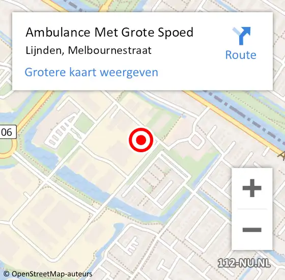 Locatie op kaart van de 112 melding: Ambulance Met Grote Spoed Naar Lijnden, Melbournestraat op 1 juli 2024 19:15