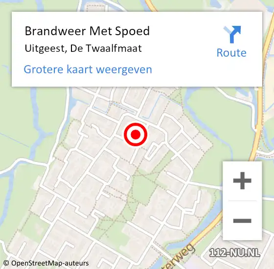 Locatie op kaart van de 112 melding: Brandweer Met Spoed Naar Uitgeest, De Twaalfmaat op 1 juli 2024 19:19