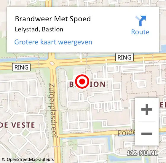 Locatie op kaart van de 112 melding: Brandweer Met Spoed Naar Lelystad, Bastion op 1 juli 2024 19:28