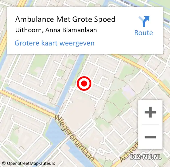 Locatie op kaart van de 112 melding: Ambulance Met Grote Spoed Naar Uithoorn, Anna Blamanlaan op 1 juli 2024 19:31