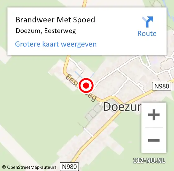 Locatie op kaart van de 112 melding: Brandweer Met Spoed Naar Doezum, Eesterweg op 1 juli 2024 19:36