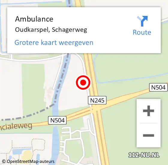 Locatie op kaart van de 112 melding: Ambulance Oudkarspel, Schagerweg op 1 juli 2024 20:07