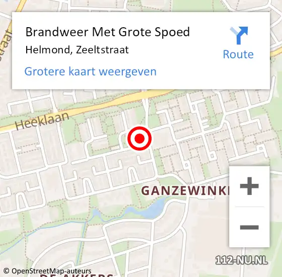 Locatie op kaart van de 112 melding: Brandweer Met Grote Spoed Naar Helmond, Zeeltstraat op 1 juli 2024 20:13