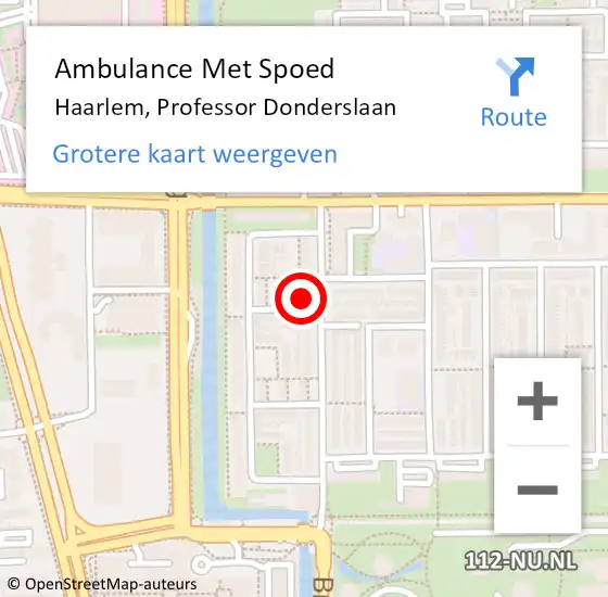 Locatie op kaart van de 112 melding: Ambulance Met Spoed Naar Haarlem, Professor Donderslaan op 1 juli 2024 20:19