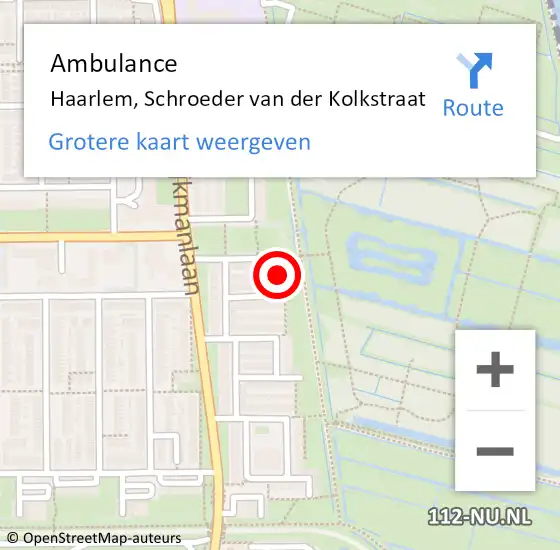 Locatie op kaart van de 112 melding: Ambulance Haarlem, Schroeder van der Kolkstraat op 1 juli 2024 20:26