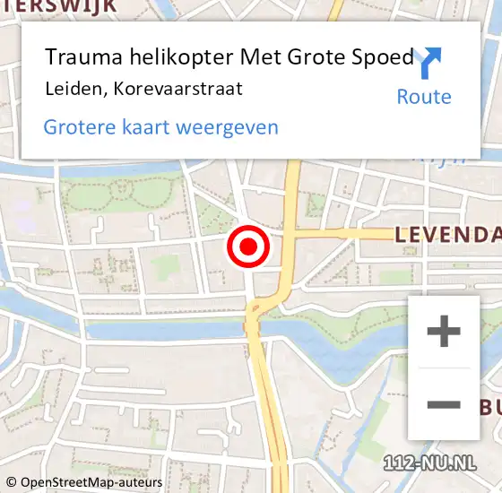 Locatie op kaart van de 112 melding: Trauma helikopter Met Grote Spoed Naar Leiden, Korevaarstraat op 1 juli 2024 20:26