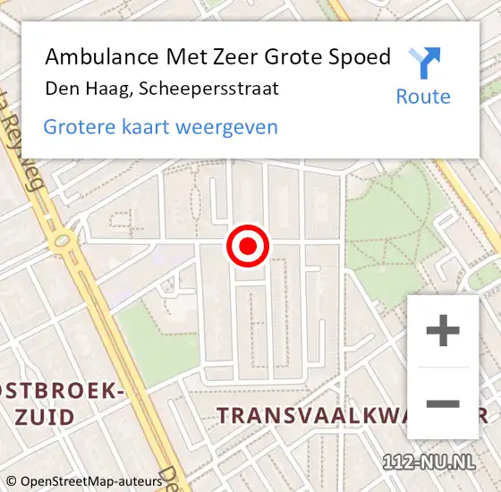 Locatie op kaart van de 112 melding: Ambulance Met Zeer Grote Spoed Naar Den Haag, Scheepersstraat op 1 juli 2024 20:33