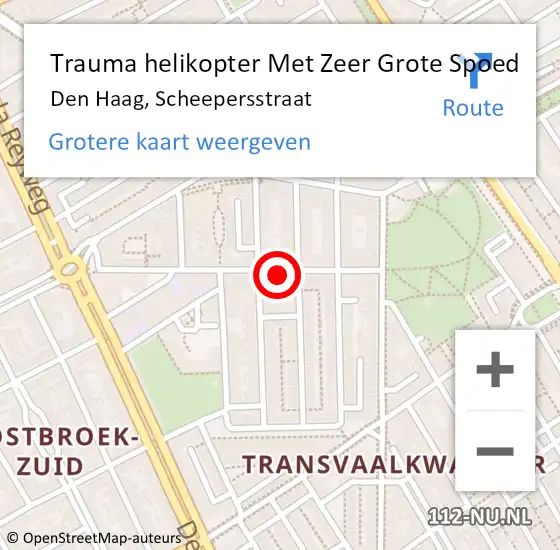 Locatie op kaart van de 112 melding: Trauma helikopter Met Zeer Grote Spoed Naar Den Haag, Scheepersstraat op 1 juli 2024 20:34