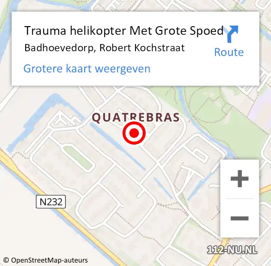 Locatie op kaart van de 112 melding: Trauma helikopter Met Grote Spoed Naar Badhoevedorp, Robert Kochstraat op 1 juli 2024 20:34
