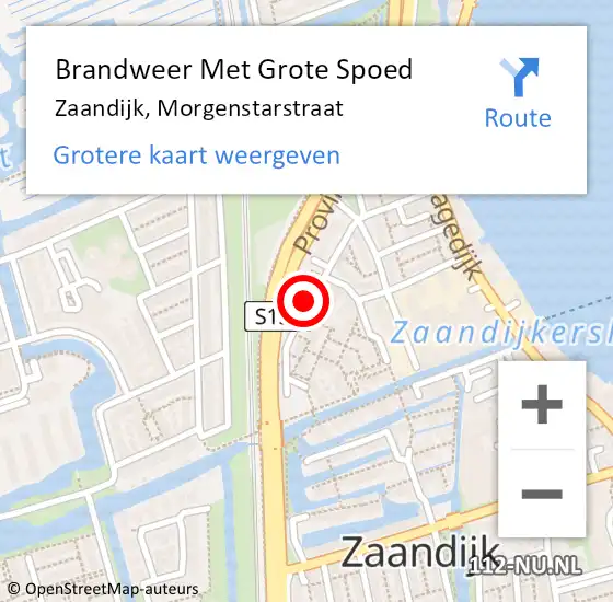 Locatie op kaart van de 112 melding: Brandweer Met Grote Spoed Naar Zaandijk, Morgenstarstraat op 1 juli 2024 20:38