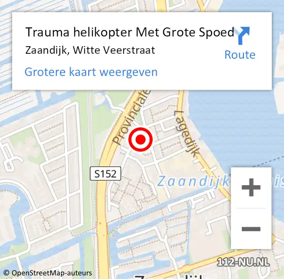 Locatie op kaart van de 112 melding: Trauma helikopter Met Grote Spoed Naar Zaandijk, Witte Veerstraat op 1 juli 2024 20:41