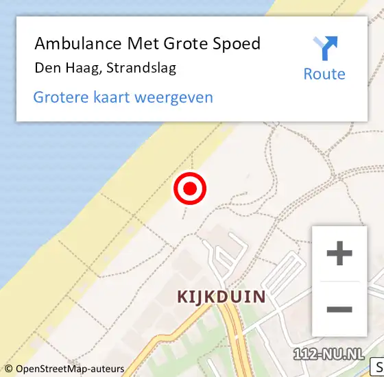 Locatie op kaart van de 112 melding: Ambulance Met Grote Spoed Naar Den Haag, Strandslag op 1 juli 2024 20:53