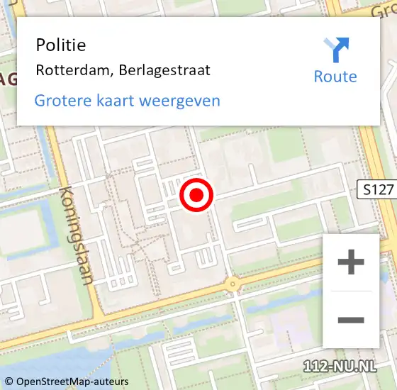 Locatie op kaart van de 112 melding: Politie Rotterdam, Berlagestraat op 1 juli 2024 21:00